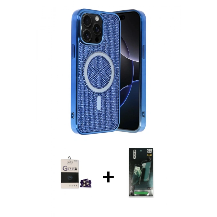MARSİLYAN™- iPhone 14 Pro Max Kılıf Eksen Çizgi - Siyah 360 Mat Full Body Arka Koruyucu + Bilvis Titan Kamera Lens - GD