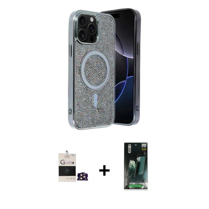MARSİLYAN™- iPhone 14 Pro Max Kılıf Eksen Çizgi - Siyah 360 Mat Full Body Arka Koruyucu + Bilvis Titan Kamera Lens - GD