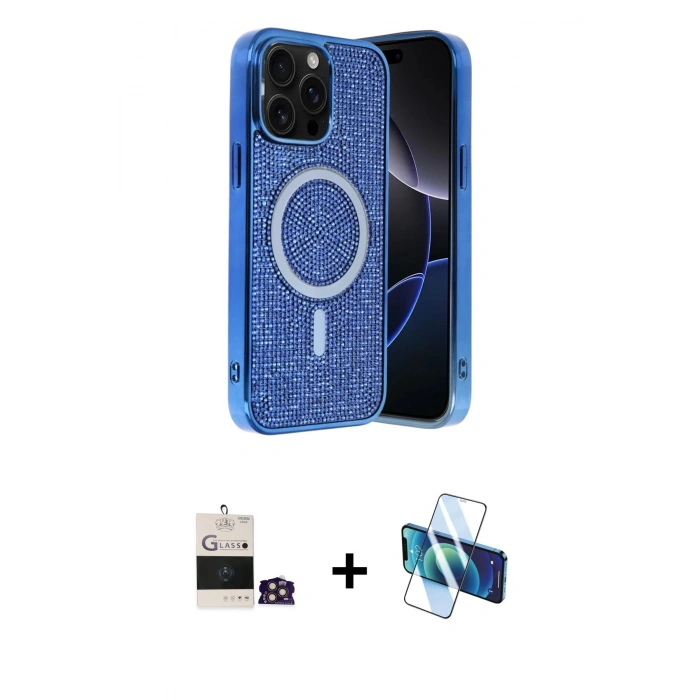 MARSİLYAN™- iPhone 14 Pro Max Kılıf Eksen Çizgi - Siyah 3D Antistatik Cam Ekran Koruyucu + Bilvis Titan Kamera Lens - GD