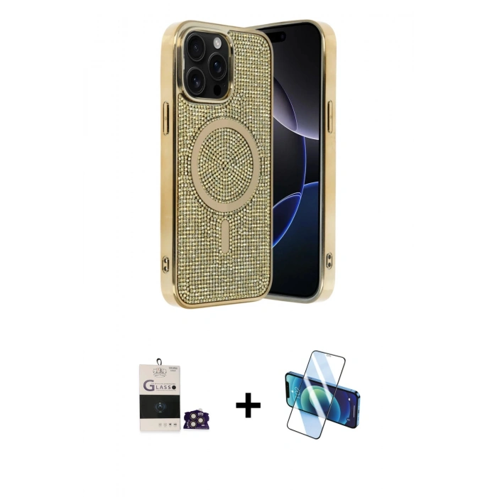 MARSİLYAN™- iPhone 14 Pro Max Kılıf Eksen Çizgi - Siyah 3D Antistatik Cam Ekran Koruyucu + Bilvis Titan Kamera Lens - GD
