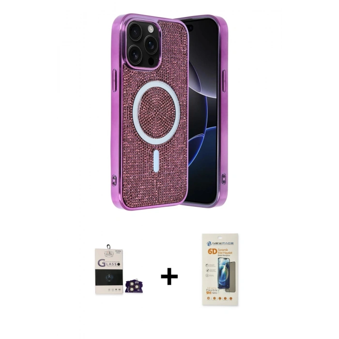 MARSİLYAN™- iPhone 14 Pro Max Kılıf Eksen Çizgi - Siyah 6D Mat Seramik Hayalet Nano Ekran Koruyucu + Bilvis Titan Kamera Lens - GD
