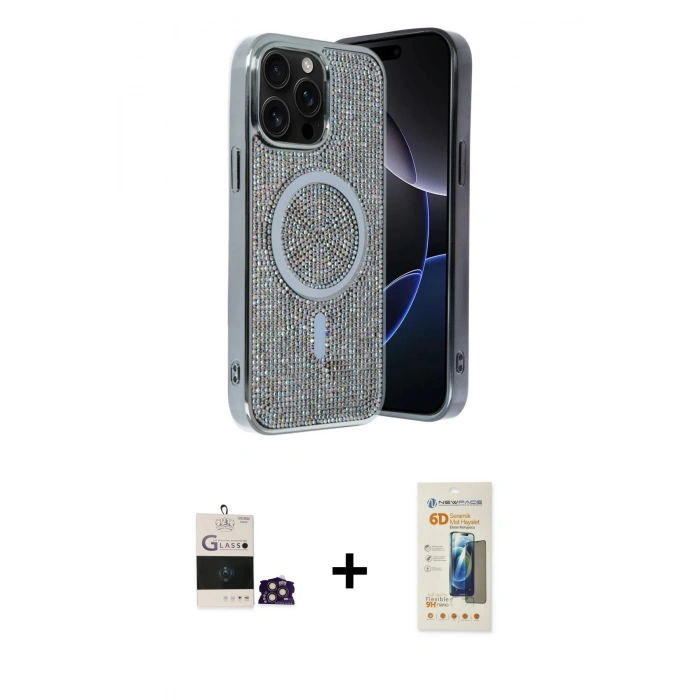 MARSİLYAN™- iPhone 14 Pro Max Kılıf Eksen Çizgi - Siyah 6D Mat Seramik Hayalet Nano Ekran Koruyucu + Bilvis Titan Kamera Lens - GD
