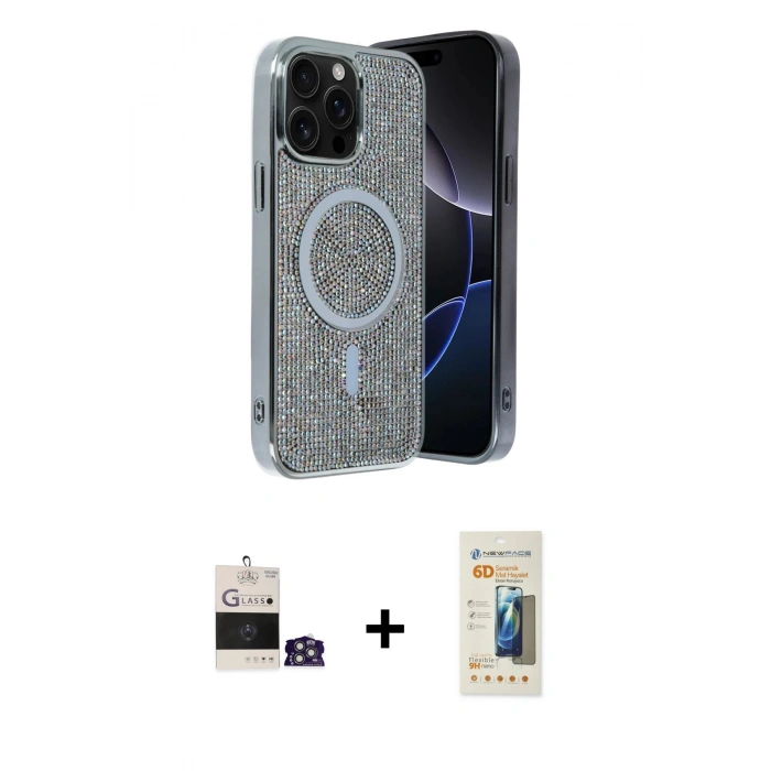 MARSİLYAN™- iPhone 14 Pro Max Kılıf Eksen Çizgi - Siyah 6D Mat Seramik Hayalet Nano Ekran Koruyucu + Bilvis Titan Kamera Lens - GS