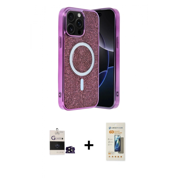 MARSİLYAN™- iPhone 14 Pro Max Kılıf Eksen Çizgi - Siyah 6D Mat Seramik Hayalet Nano Ekran Koruyucu + Bilvis Titan Kamera Lens - SH