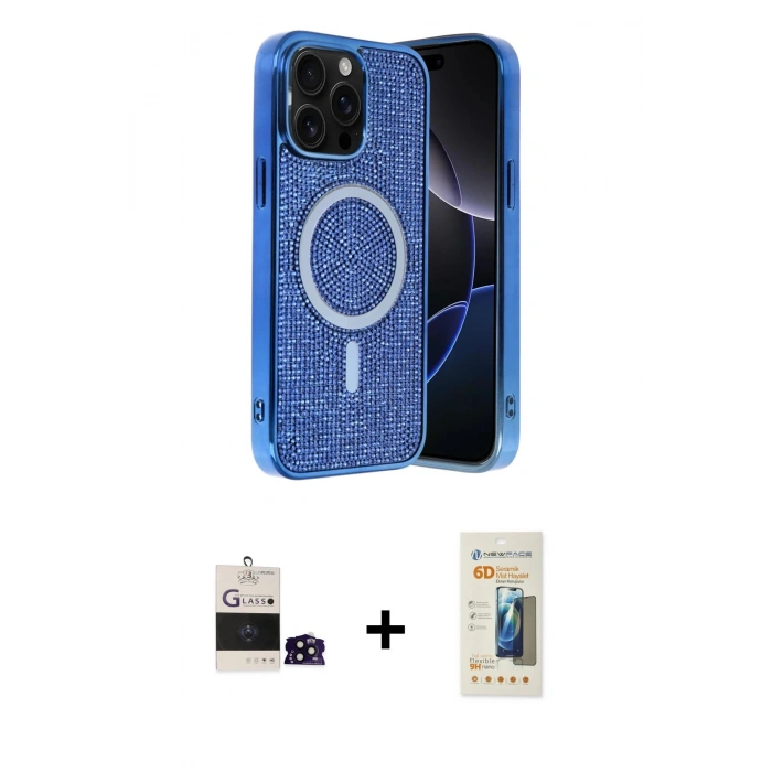 MARSİLYAN™- iPhone 14 Pro Max Kılıf Eksen Çizgi - Siyah 6D Mat Seramik Hayalet Nano Ekran Koruyucu + Bilvis Titan Kamera Lens - SH