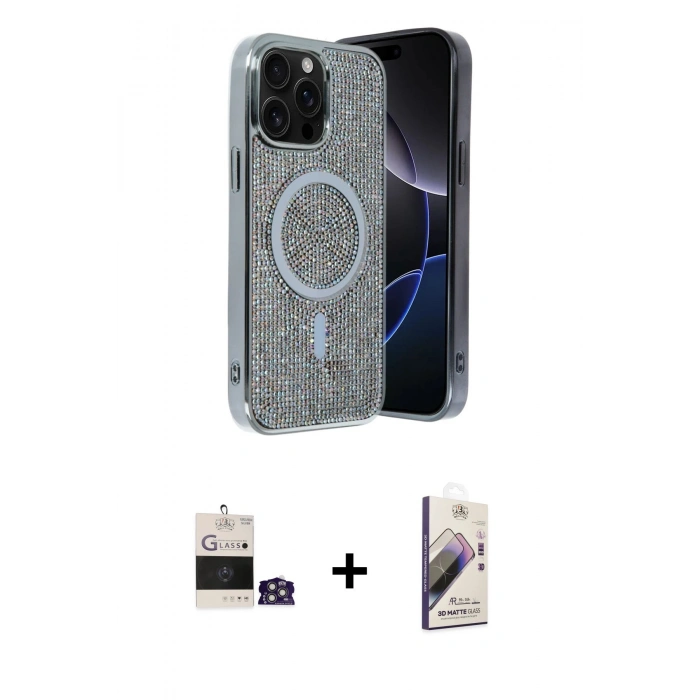 MARSİLYAN™- iPhone 14 Pro Max Kılıf Eksen Çizgi - Siyah Bilvis 3D Mat Cam Ekran Koruyucu + Bilvis Titan Kamera Lens - GS