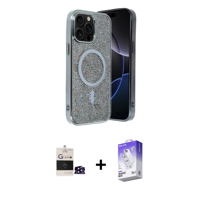 MARSİLYAN™- iPhone 14 Pro Max Kılıf Eksen Çizgi - Siyah Bilvis 5in1 3D Magic Cam Ekran Koruyucu + Bilvis Titan Kamera Lens - SH