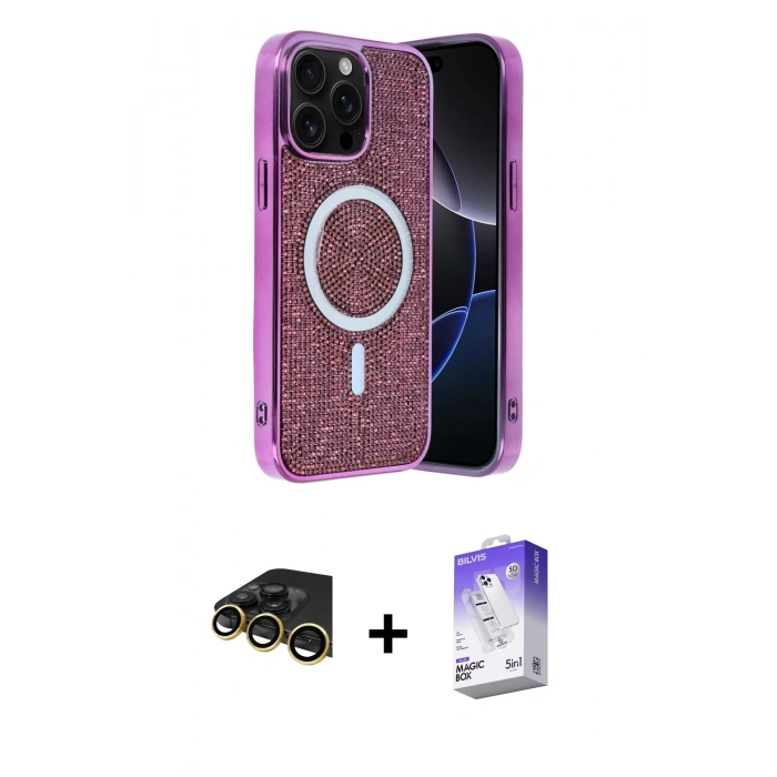 MARSİLYAN™- iPhone 14 Pro Max Kılıf Eksen Çizgi - Siyah Bilvis 5in1 3D Magic Cam Ekran Koruyucu + Raze Metal Kamera Lens - GD