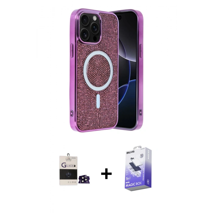 MARSİLYAN™- iPhone 14 Pro Max Kılıf Eksen Çizgi - Siyah Bilvis 5in1 5D Magic Hayalet Cam Ekran Koruyucu + Siyah Bilvis Titan Kamera Lens