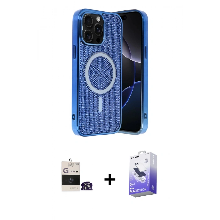 MARSİLYAN™- iPhone 14 Pro Max Kılıf Eksen Çizgi - Siyah Bilvis 5in1 5D Magic Hayalet Cam Ekran Koruyucu + Bilvis Titan Kamera Lens - GS