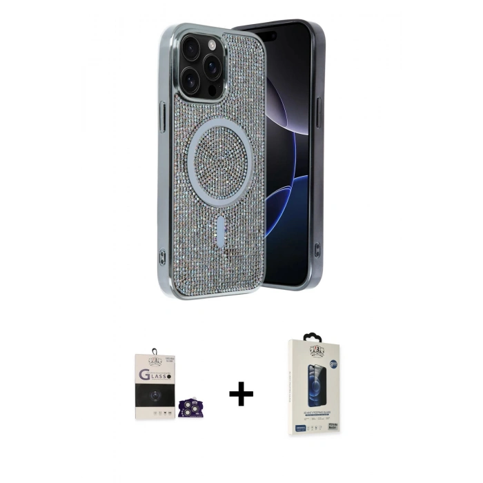 MARSİLYAN™- iPhone 14 Pro Max Kılıf Eksen Çizgi - Siyah Bilvis Hayalet Cam Ekran Koruyucu + Bilvis Titan Kamera Lens - GS