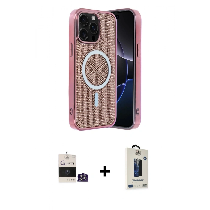 MARSİLYAN™- iPhone 14 Pro Max Kılıf Eksen Çizgi - Siyah Bilvis Hayalet Cam Ekran Koruyucu + Bilvis Titan Kamera Lens - GS