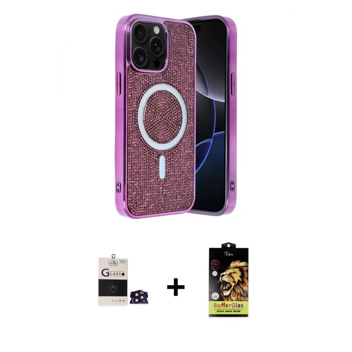 MARSİLYAN™- iPhone 14 Pro Max Kılıf Eksen Çizgi - Siyah Buffer Cam Ekran Koruyucu + Bilvis Titan Kamera Lens - DNMR