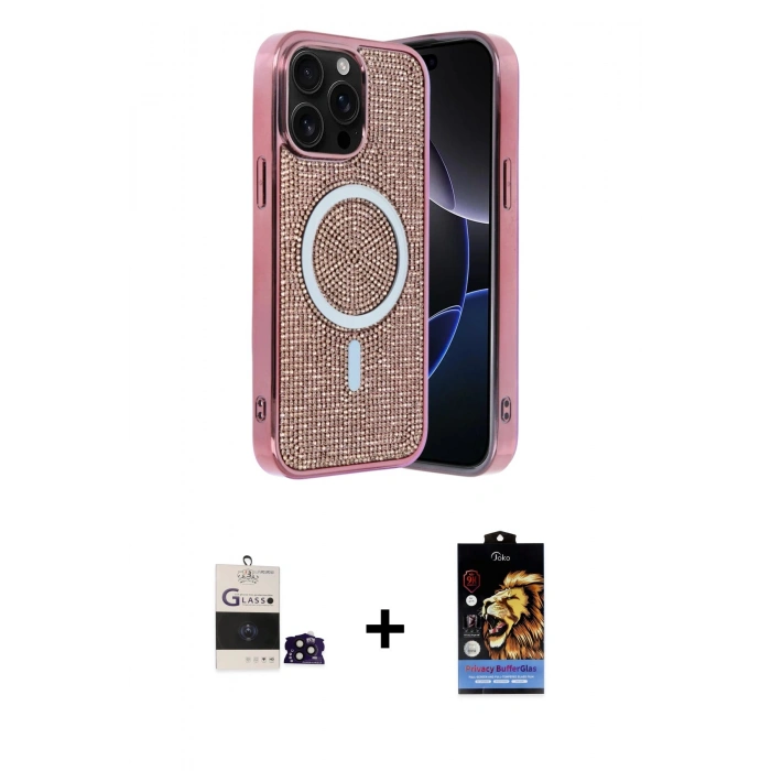 MARSİLYAN™- iPhone 14 Pro Max Kılıf Eksen Çizgi - Siyah Buffer Hayalet Cam Ekran Koruyucu + Bilvis Titan Kamera Lens - SH