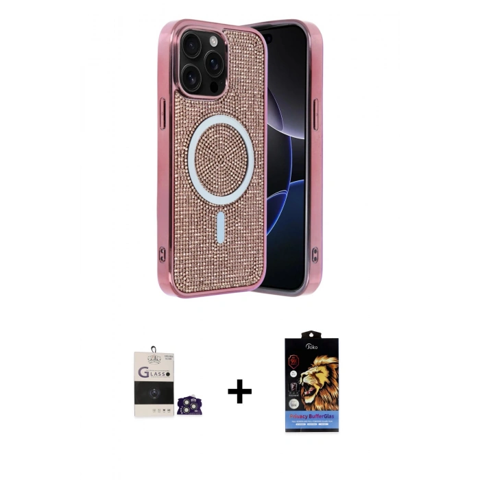 MARSİLYAN™- iPhone 14 Pro Max Kılıf Eksen Çizgi - Siyah Buffer Hayalet Cam Ekran Koruyucu + Bilvis Titan Kamera Lens - GS