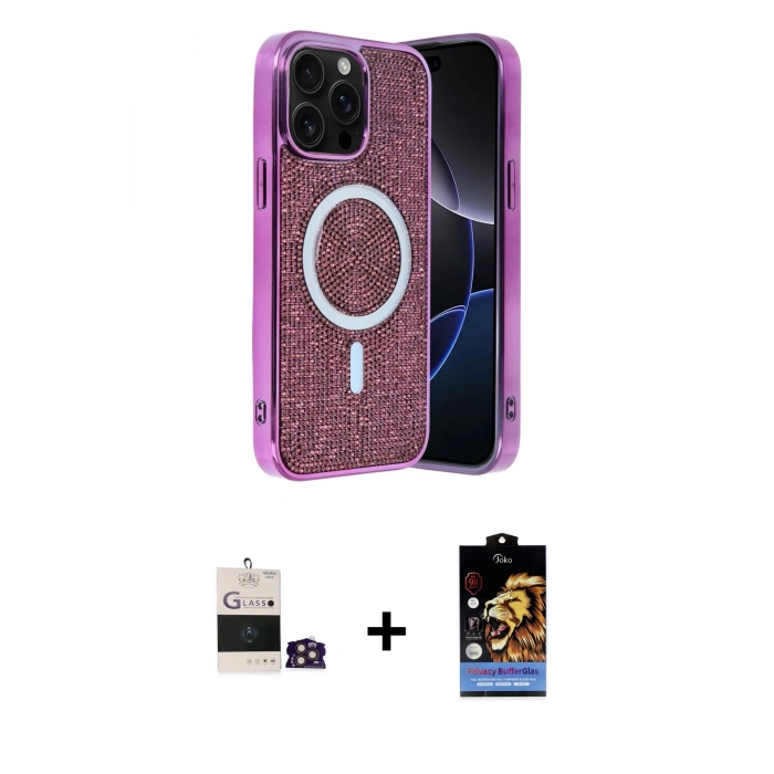 MARSİLYAN™- iPhone 14 Pro Max Kılıf Eksen Çizgi - Siyah Buffer Hayalet Cam Ekran Koruyucu + Bilvis Titan Kamera Lens - GD