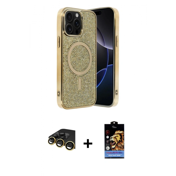 MARSİLYAN™- iPhone 14 Pro Max Kılıf Eksen Çizgi - Siyah Buffer Hayalet Cam Ekran Koruyucu + Raze Metal Kamera Lens - GD