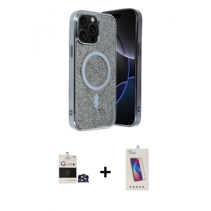 MARSİLYAN™- iPhone 14 Pro Max Kılıf Eksen Çizgi - Siyah Joko 5D Cam + Bilvis Titan Kamera Lens - GS
