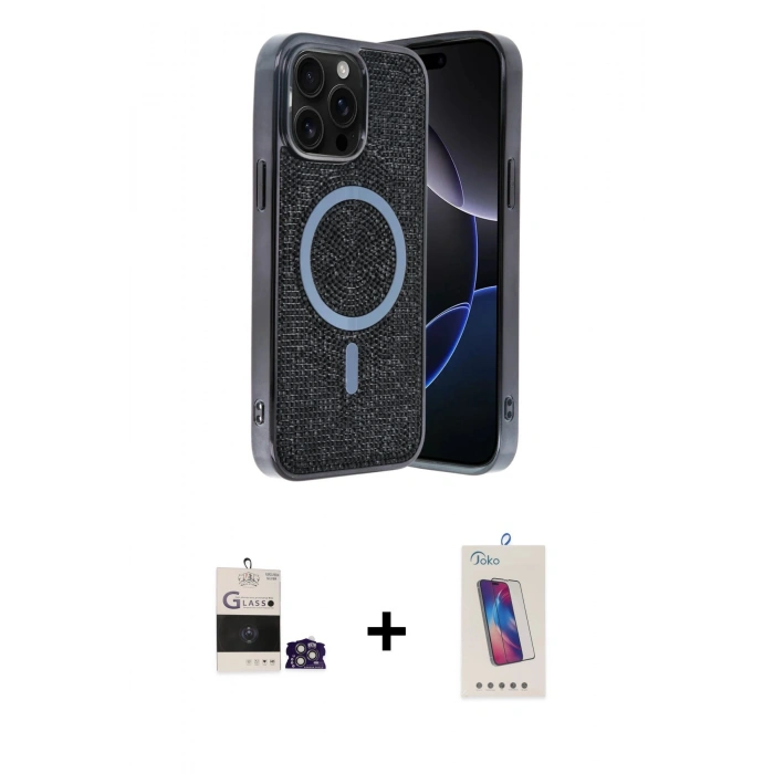 MARSİLYAN™- iPhone 14 Pro Max Kılıf Eksen Çizgi - Siyah Joko 5D Cam + Bilvis Titan Kamera Lens - GS