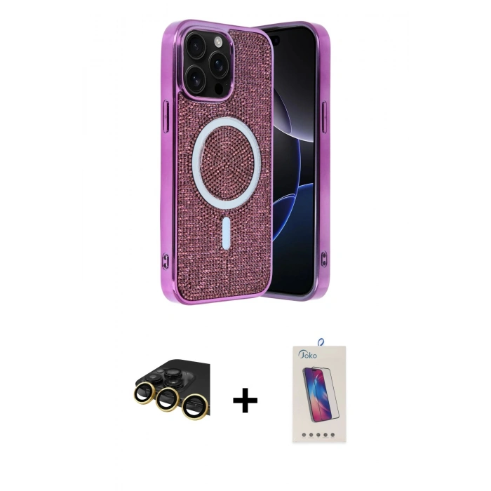 MARSİLYAN™- iPhone 14 Pro Max Kılıf Eksen Çizgi - Siyah Joko 5D Cam + Raze Metal Kamera Lens - GD