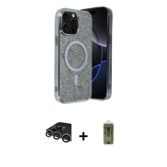 MARSİLYAN™- iPhone 14 Pro Max Kılıf Eksen Çizgi - Siyah Joko Magic 5D Hayalet Cam + Raze Metal Kamera Lens - GS