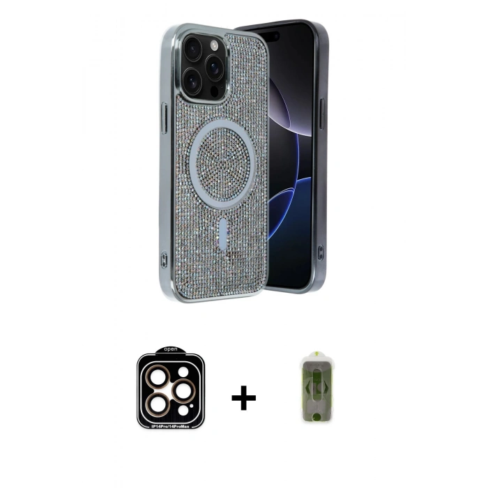 MARSİLYAN™- iPhone 14 Pro Max Kılıf Eksen Çizgi - Siyah Joko Magic 5D Hayalet Cam + PVD Metal Kamera Lens - TU