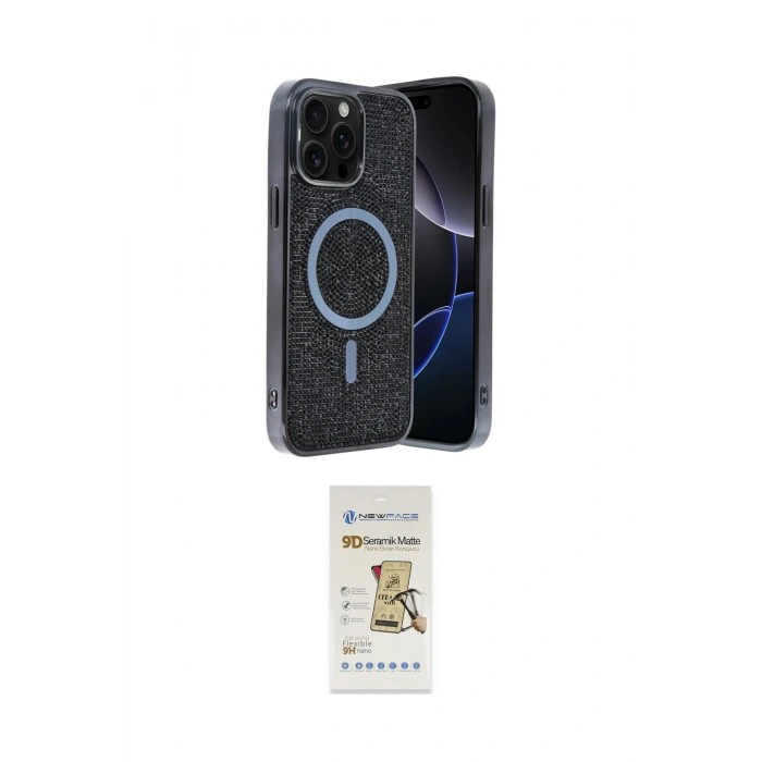 MARSİLYAN™- iPhone 14 Pro Max Kılıf Eksen Çizgi - Siyah Mat Seramik Nano Ekran Koruyucu