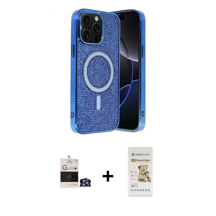 MARSİLYAN™- iPhone 14 Pro Max Kılıf Eksen Çizgi - Siyah Mat Seramik Nano Ekran Koruyucu + Bilvis Titan Kamera Lens - GS