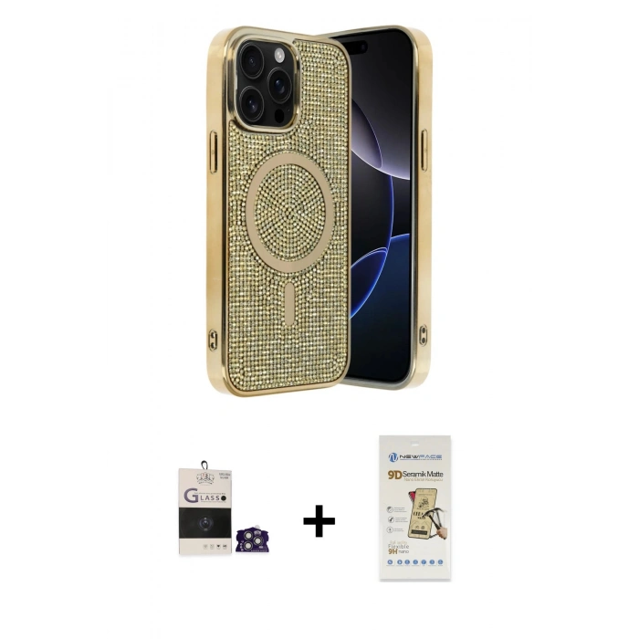 MARSİLYAN™- iPhone 14 Pro Max Kılıf Eksen Çizgi - Siyah Mat Seramik Nano Ekran Koruyucu + Bilvis Titan Kamera Lens - GS