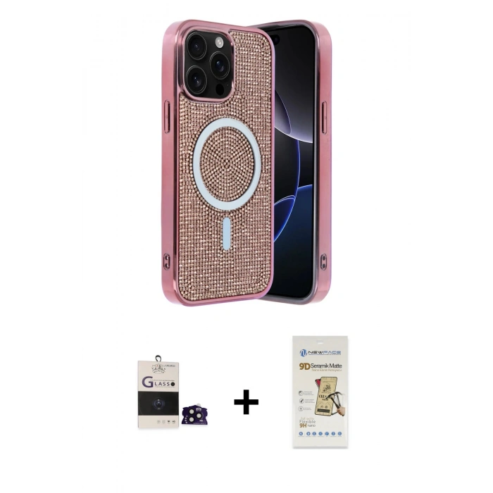 MARSİLYAN™- iPhone 14 Pro Max Kılıf Eksen Çizgi - Siyah Mat Seramik Nano Ekran Koruyucu + Bilvis Titan Kamera Lens - SH