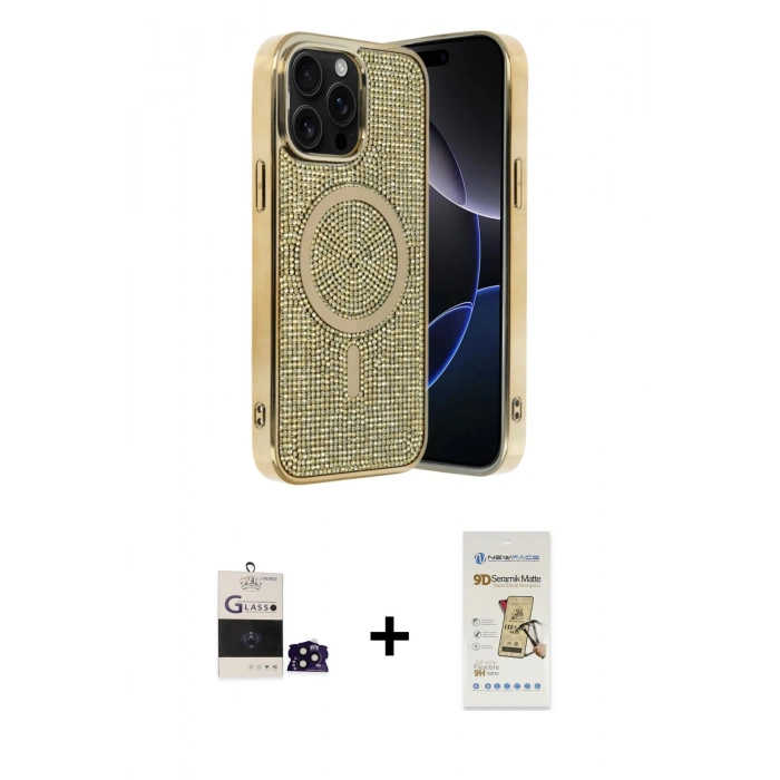 MARSİLYAN™- iPhone 14 Pro Max Kılıf Eksen Çizgi - Siyah Mat Seramik Nano Ekran Koruyucu + Bilvis Titan Kamera Lens - SH