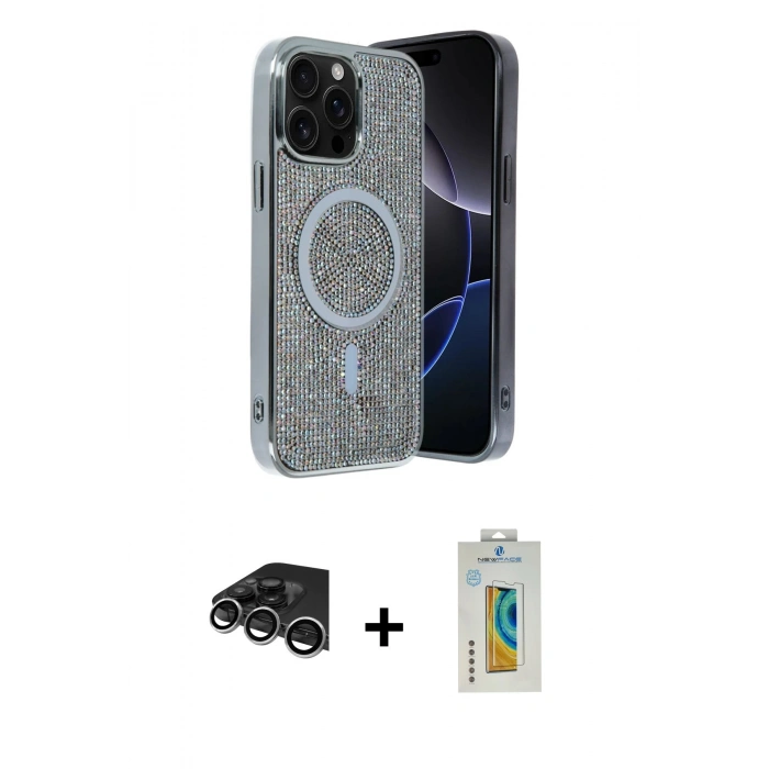 MARSİLYAN™- iPhone 14 Pro Max Kılıf Eksen Çizgi - Siyah Polymer Nano Ekran Koruyucu + Raze Metal Kamera Lens - GS