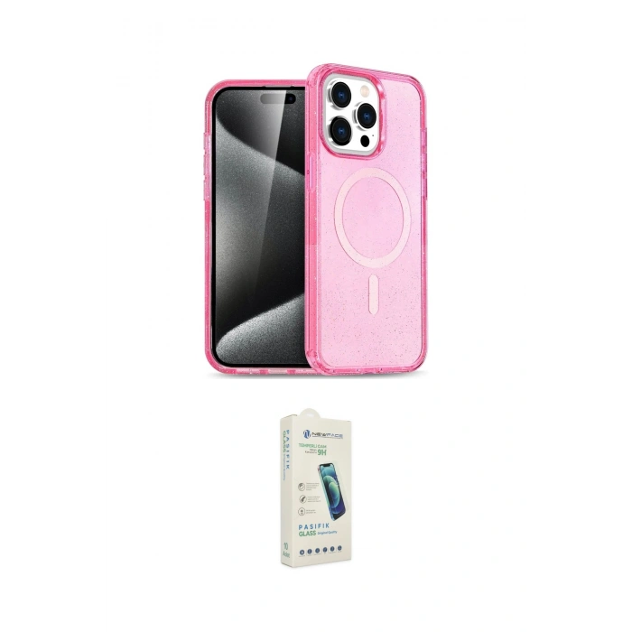 MARSİLYAN™- iPhone 14 Pro Max Kılıf Eksen Doku Koleksiyonu - Şeffaf Pasifik Cam Ekran Koruyucu