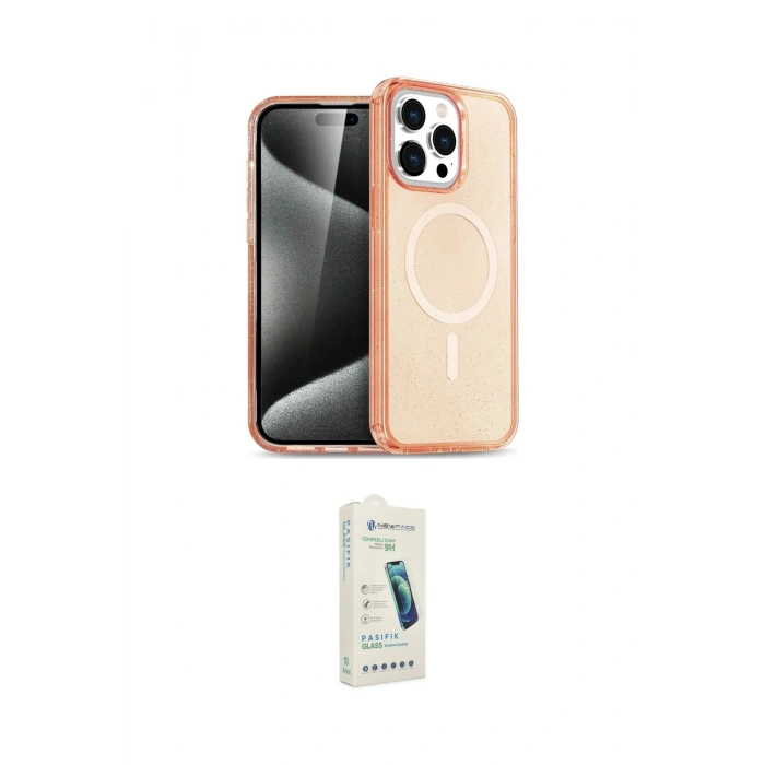 MARSİLYAN™- iPhone 14 Pro Max Kılıf Eksen Doku Koleksiyonu - Şeffaf Pasifik Cam Ekran Koruyucu