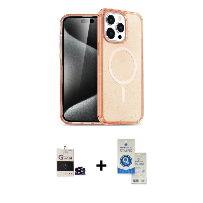 MARSİLYAN™- iPhone 14 Pro Max Kılıf Eksen Doku Koleksiyonu - Şeffaf Royal Nano Ekran Koruyucu + Bilvis Titan Kamera Lens - SH