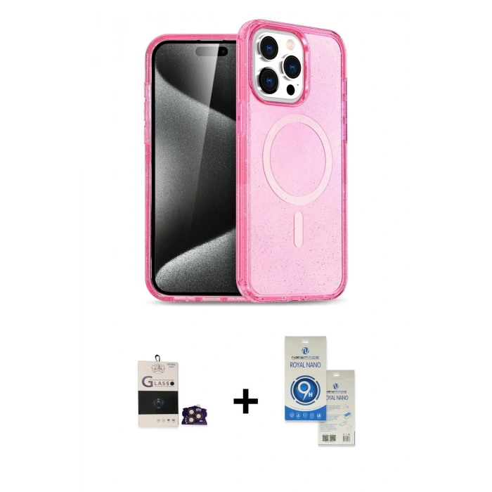 MARSİLYAN™- iPhone 14 Pro Max Kılıf Eksen Doku Koleksiyonu - Şeffaf Royal Nano Ekran Koruyucu + Bilvis Titan Kamera Lens - GD