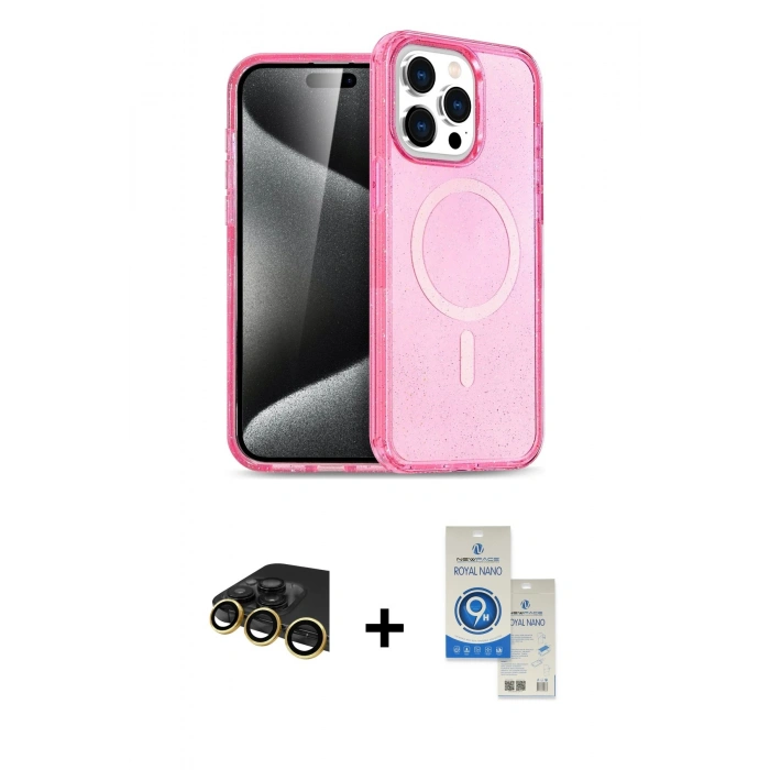MARSİLYAN™- iPhone 14 Pro Max Kılıf Eksen Doku Koleksiyonu - Şeffaf Royal Nano Ekran Koruyucu + Raze Metal Kamera Lens - GD