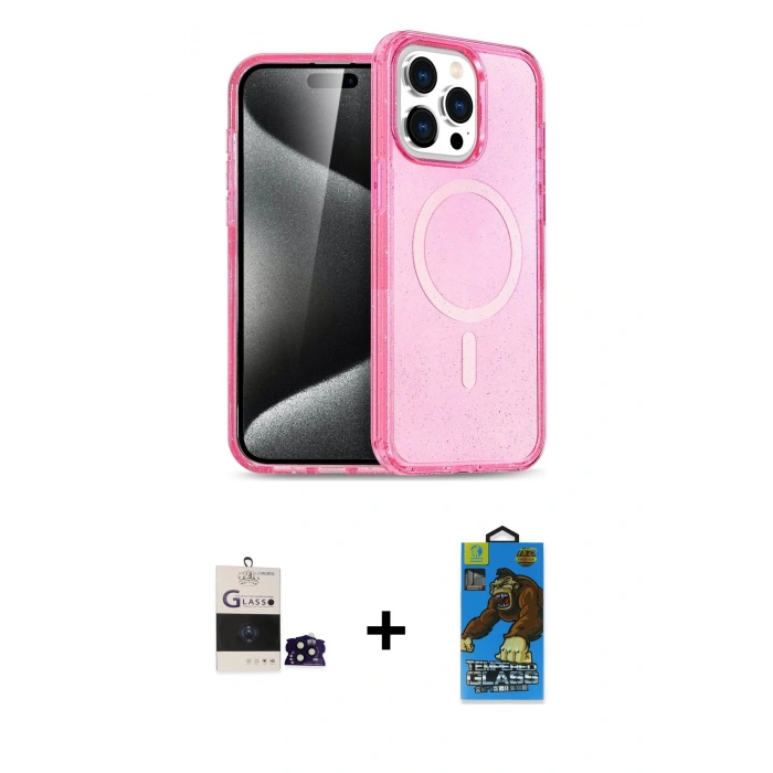 MARSİLYAN™- iPhone 14 Pro Max Kılıf Eksen Doku Koleksiyonu - Siyah 18D Cam Ekran Koruyucu + Bilvis Titan Kamera Lens - SH