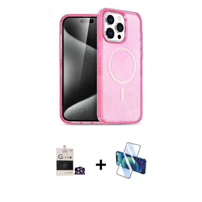 MARSİLYAN™- iPhone 14 Pro Max Kılıf Eksen Doku Koleksiyonu - Siyah 3D Antistatik Cam Ekran Koruyucu + Bilvis Titan Kamera Lens - GS