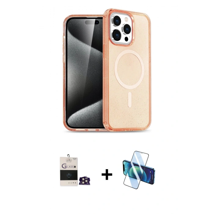 MARSİLYAN™- iPhone 14 Pro Max Kılıf Eksen Doku Koleksiyonu - Siyah 3D Antistatik Cam Ekran Koruyucu + Gold Bilvis Titan Kamera Lens