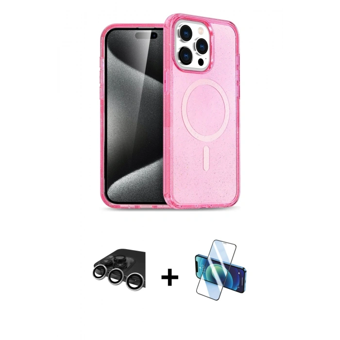 MARSİLYAN™- iPhone 14 Pro Max Kılıf Eksen Doku Koleksiyonu - Siyah 3D Antistatik Cam Ekran Koruyucu + Raze Metal Kamera Lens - GS