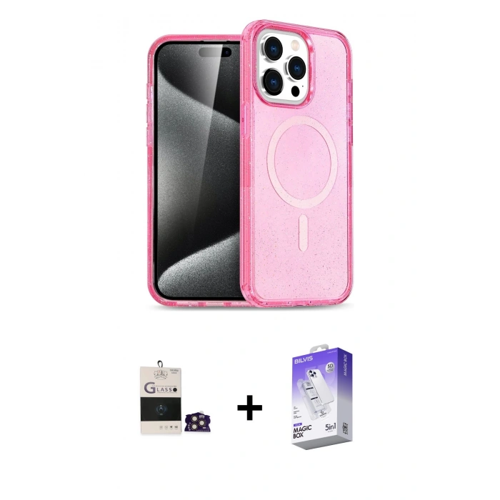 MARSİLYAN™- iPhone 14 Pro Max Kılıf Eksen Doku Koleksiyonu - Siyah Bilvis 5in1 3D Magic Cam Ekran Koruyucu + Gold Bilvis Titan Kamera Lens