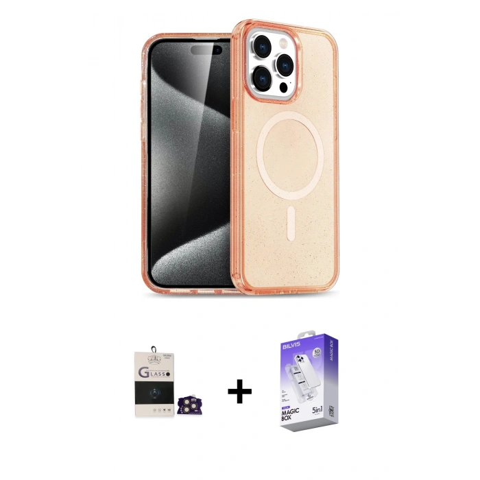 MARSİLYAN™- iPhone 14 Pro Max Kılıf Eksen Doku Koleksiyonu - Siyah Bilvis 5in1 3D Magic Cam Ekran Koruyucu + Gold Bilvis Titan Kamera Lens