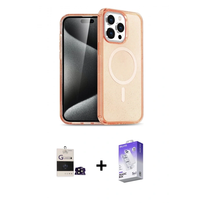 MARSİLYAN™- iPhone 14 Pro Max Kılıf Eksen Doku Koleksiyonu - Siyah Bilvis 5in1 3D Magic Cam Ekran Koruyucu + Bilvis Titan Kamera Lens - SH