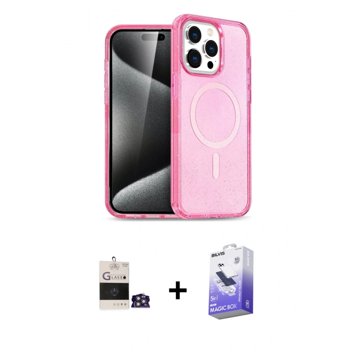 MARSİLYAN™- iPhone 14 Pro Max Kılıf Eksen Doku Koleksiyonu - Siyah Bilvis 5in1 5D Magic Hayalet Cam Ekran Koruyucu + Gümüş Bilvis Titan Kamera Lens