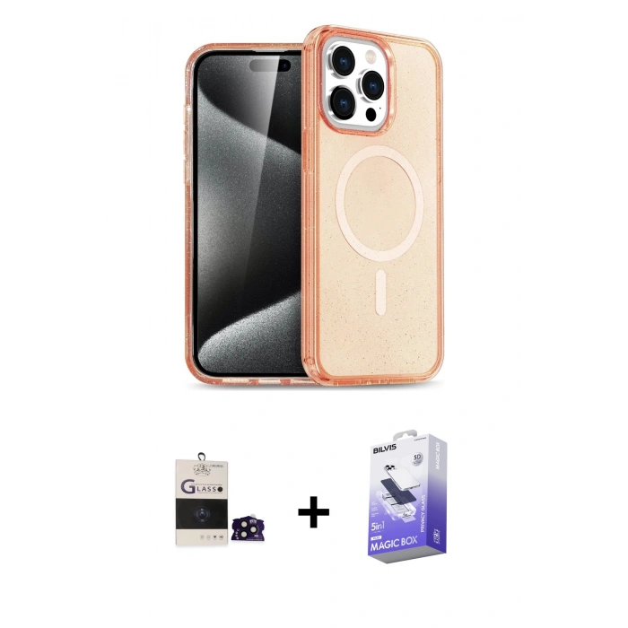 MARSİLYAN™- iPhone 14 Pro Max Kılıf Eksen Doku Koleksiyonu - Siyah Bilvis 5in1 5D Magic Hayalet Cam Ekran Koruyucu + Bilvis Titan Kamera Lens - SH