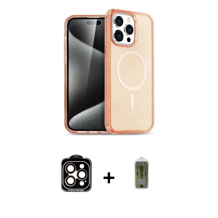 MARSİLYAN™- iPhone 14 Pro Max Kılıf Eksen Doku Koleksiyonu - Siyah Joko Magic 5D Hayalet Cam + PVD Metal Kamera Lens - TU