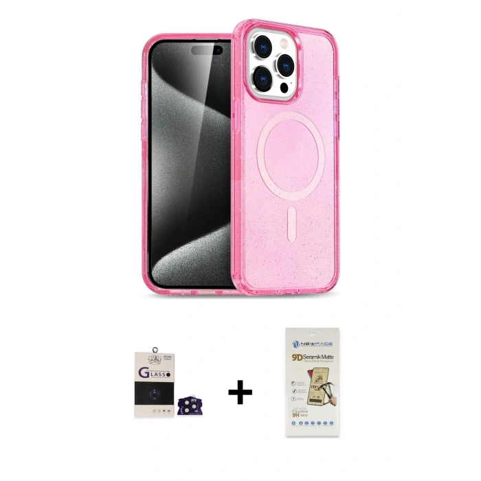 MARSİLYAN™- iPhone 14 Pro Max Kılıf Eksen Doku Koleksiyonu - Siyah Mat Seramik Nano Ekran Koruyucu + Derin Mor Bilvis Titan Kamera Lens