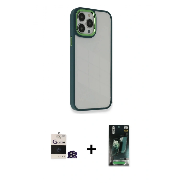 MARSİLYAN™- iPhone 14 Pro Max Kılıf Eksen Doku Prime - Şeffaf 360 Full Body Arka Koruyucu + Bilvis Titan Kamera Lens - DNMR