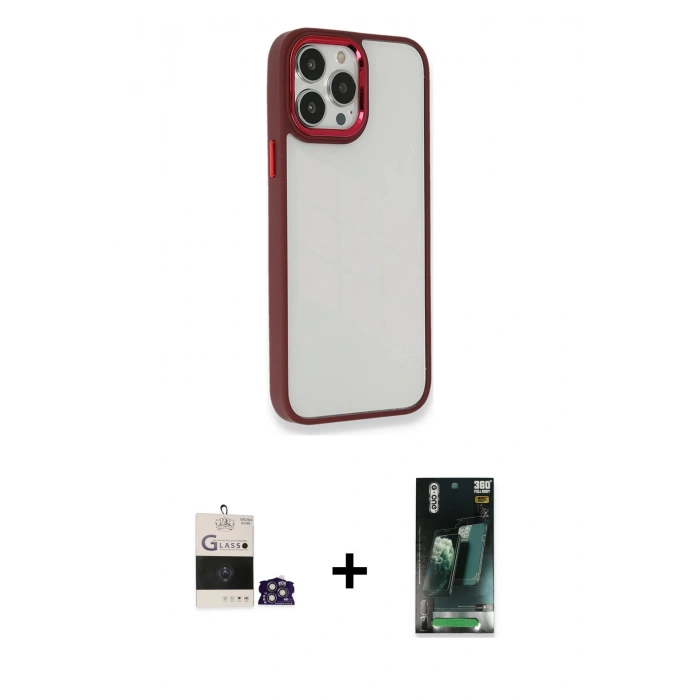MARSİLYAN™- iPhone 14 Pro Max Kılıf Eksen Doku Prime - Şeffaf 360 Full Body Arka Koruyucu + Bilvis Titan Kamera Lens - GS
